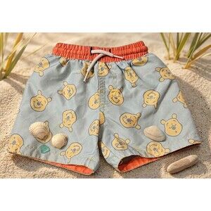 Disney Winnie the Pooh Baby Swim Trunks 12M Blue Orange Drawstring Toddler Short